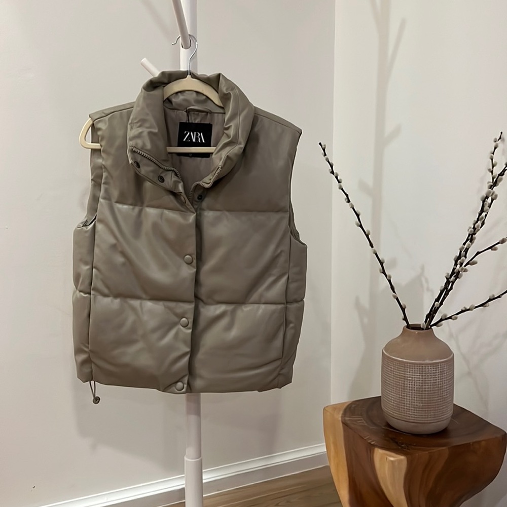 Zara taupe small pleather vest